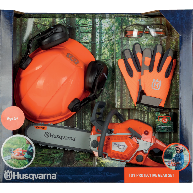 Husqvarna 550XP Spielzeug-Motorsäge mit Schutzausrüstung