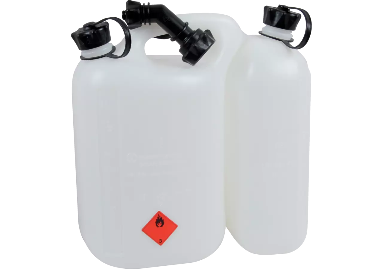 Doppelkanister 5,5 L und 3 L Weiß für Benzin und Öl mit Tragegriff
