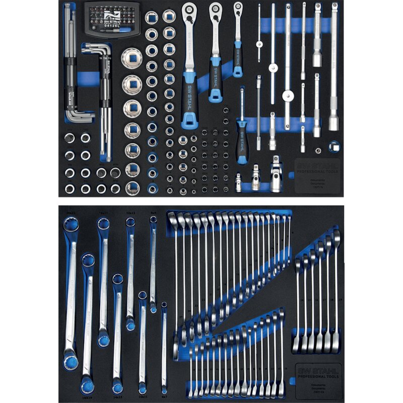 SW‑Stahl Werkstattwagen TT801 mit 8 Schubladen – 246-teilig bestückt mit Systemmodulen