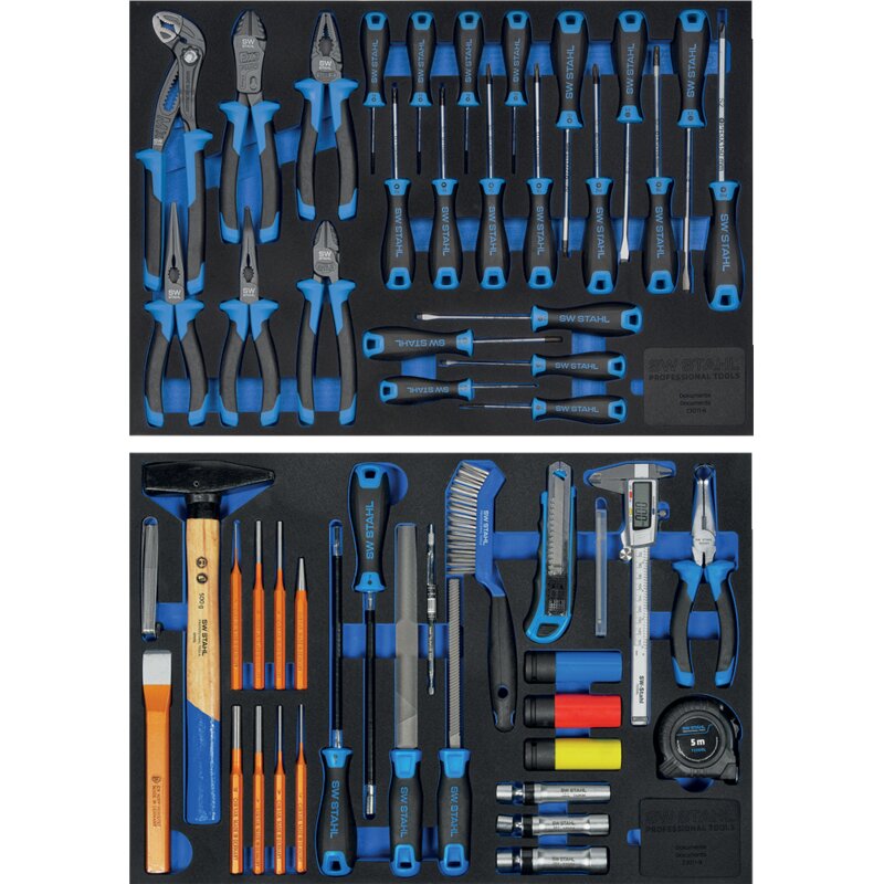 SW‑Stahl Werkstattwagen TT801 mit 8 Schubladen – 246-teilig bestückt mit Systemmodulen