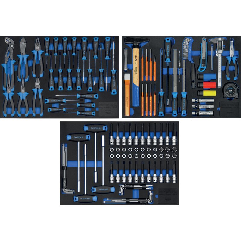 SW‑Stahl Werkstattwagen TT801 mit 8 Schubladen – 341-teiliges Werkzeugsortiment in Schaumstoffmodulen