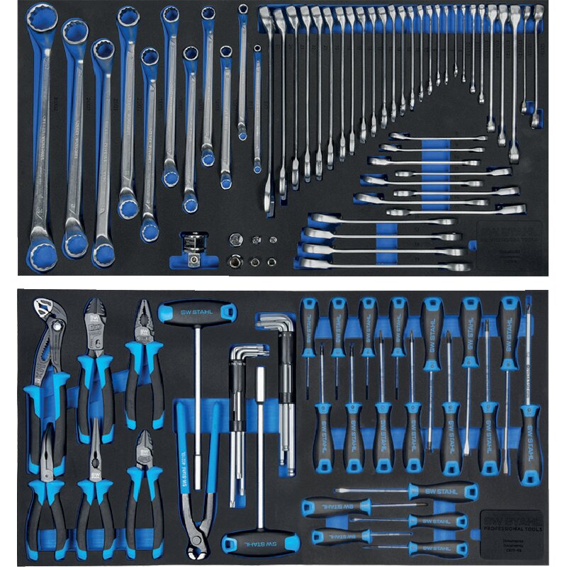 SW‑Stahl Werkstattwagen TT802 mit 8 Schubladen – 434-teiliges Werkzeugsortiment in Schaumstoffmodulen