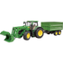 John Deere 7R 350 tractor with front loader and tandem tipper trailer toy