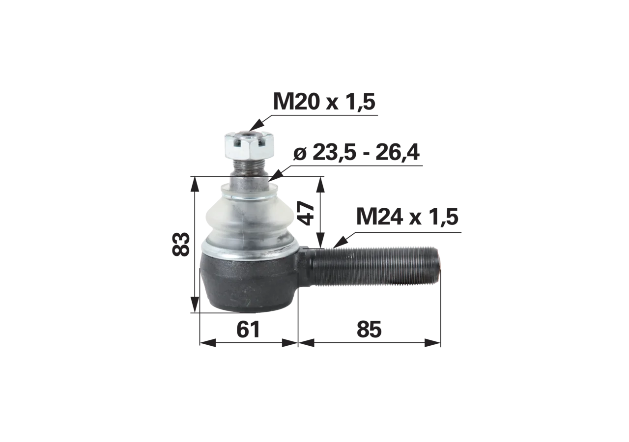 Kugelgelenk M24 x 1,5 R / M20 x 1,5 Konus 23,5–26,4 mm GartenShop24 - Hochwertige Gartengeräte