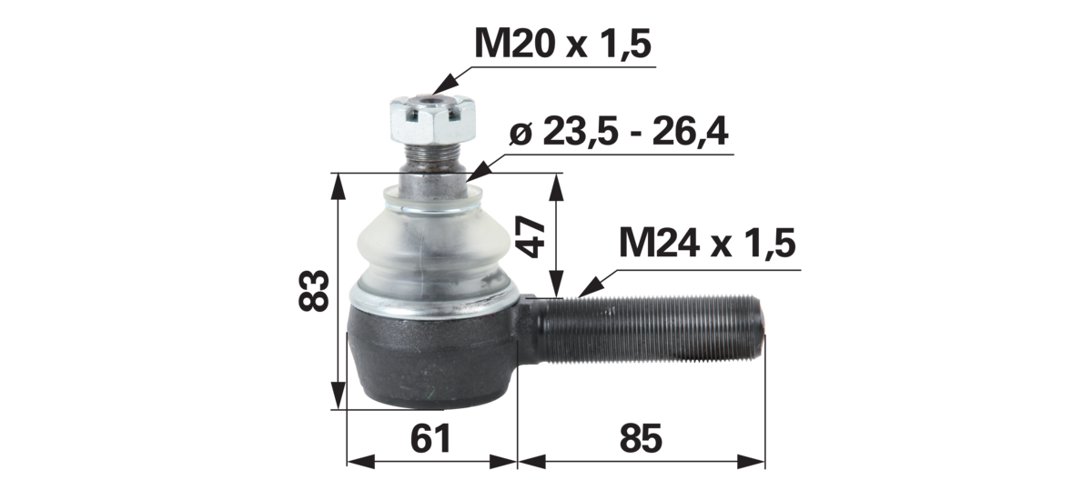 Kugelgelenk M24 x 1,5 R / M20 x 1,5 Konus 23,5–26,4 mm GartenShop24 - Hochwertige Gartengeräte