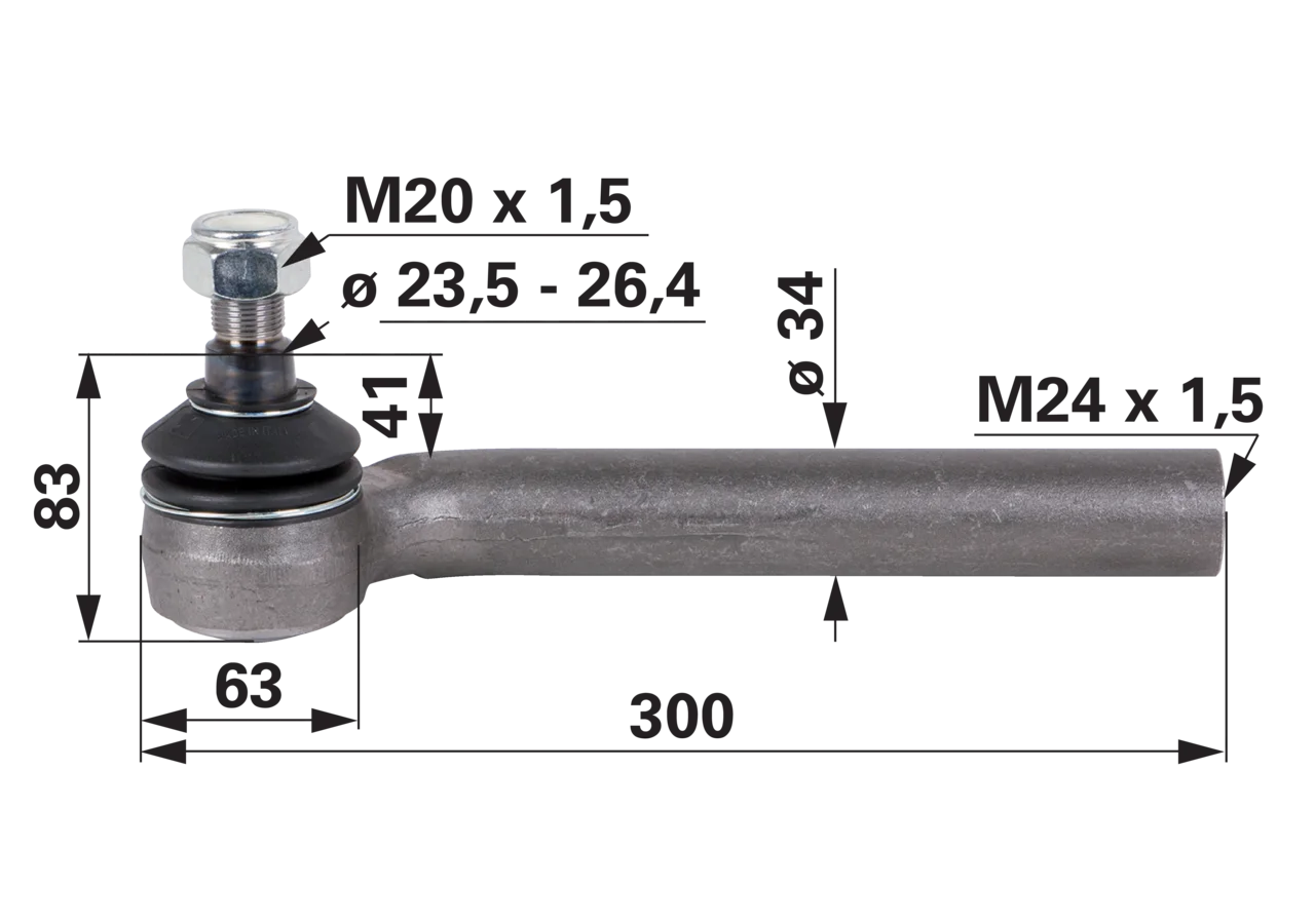 Kugelgelenk M24 x 1,5 IG Länge 300 mm GartenShop24 - Hochwertige Gartengeräte