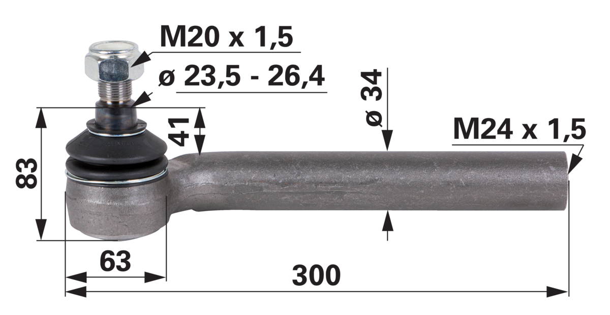 Kugelgelenk M24 x 1,5 IG Länge 300 mm GartenShop24 - Hochwertige Gartengeräte
