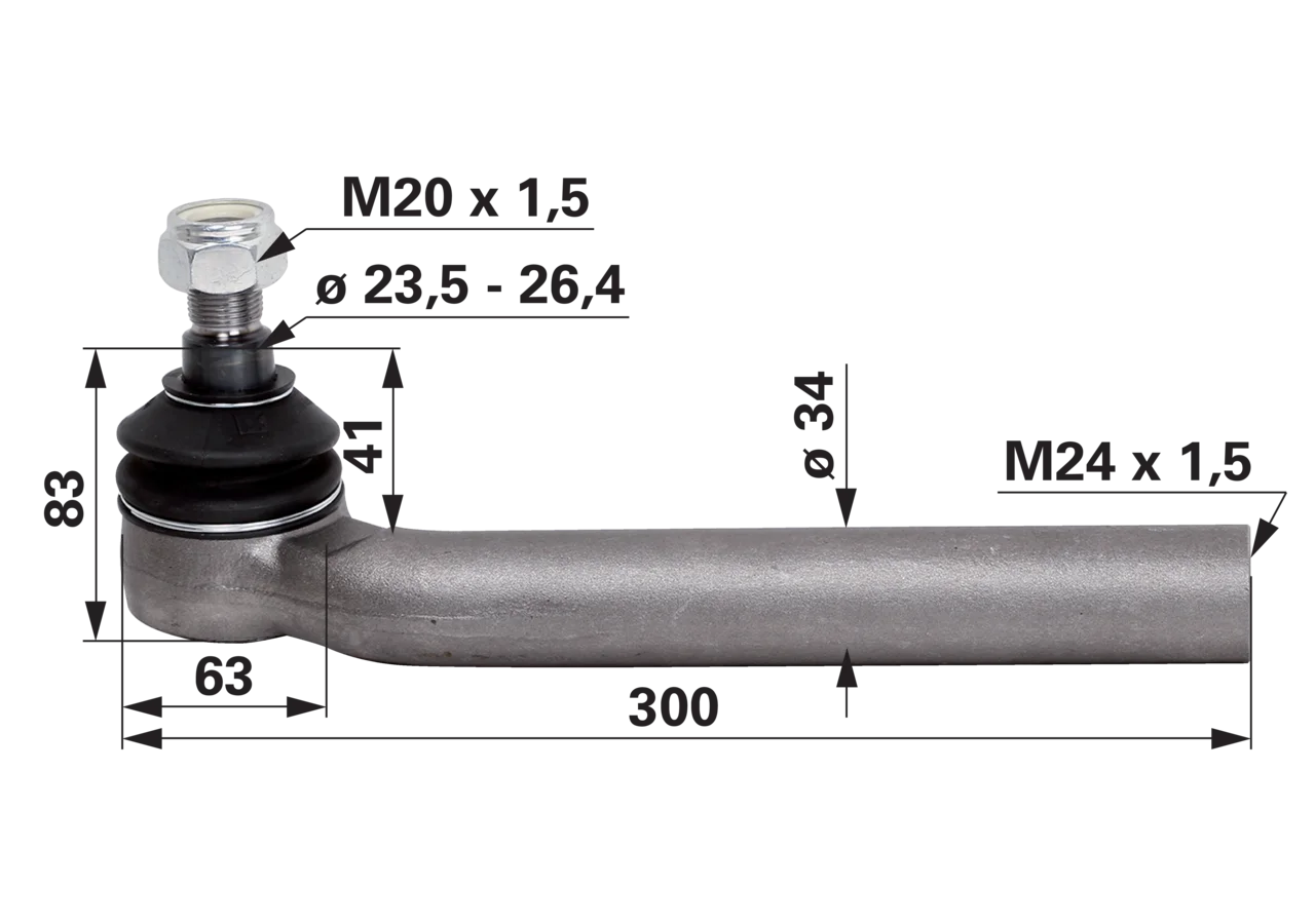 Kugelgelenk M24 x 1,5 Außengewinde M20 x 1,5 GartenShop24 - Hochwertige Gartengeräte