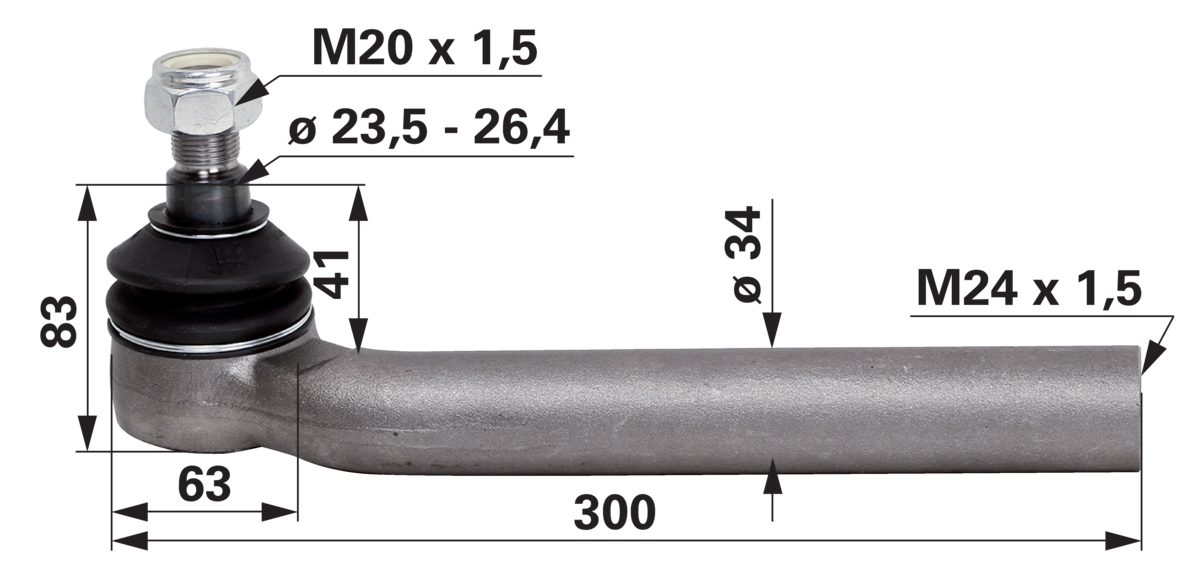 Kugelgelenk M24 x 1,5 Außengewinde M20 x 1,5 GartenShop24 - Hochwertige Gartengeräte