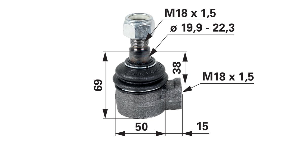 Kugelgelenk M18 x 1,5 Außengewinde M18 x 1,5 GartenShop24 - Hochwertige Gartengeräte