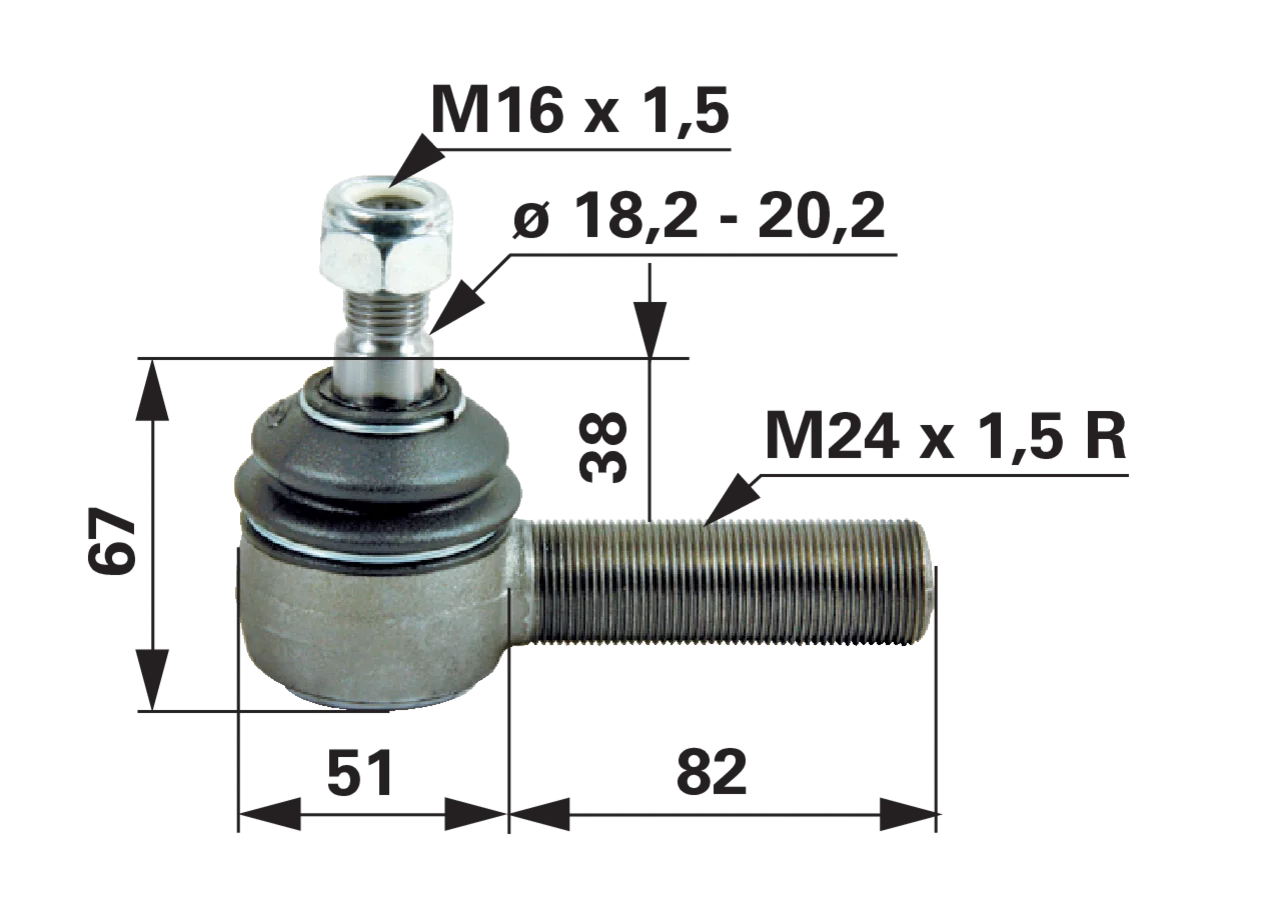 Kugelgelenk M24 x 1,5 Außengewinde 2 (G2) M16 x 1,5 GartenShop24 - Hochwertige Gartengeräte