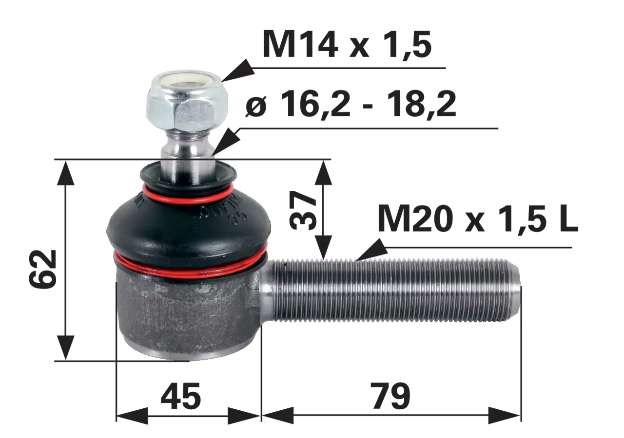 Kugelgelenk M20 x 1,5 L Außengewinde 2 (G2) M14 x 1,5 GartenShop24 - Hochwertige Gartengeräte