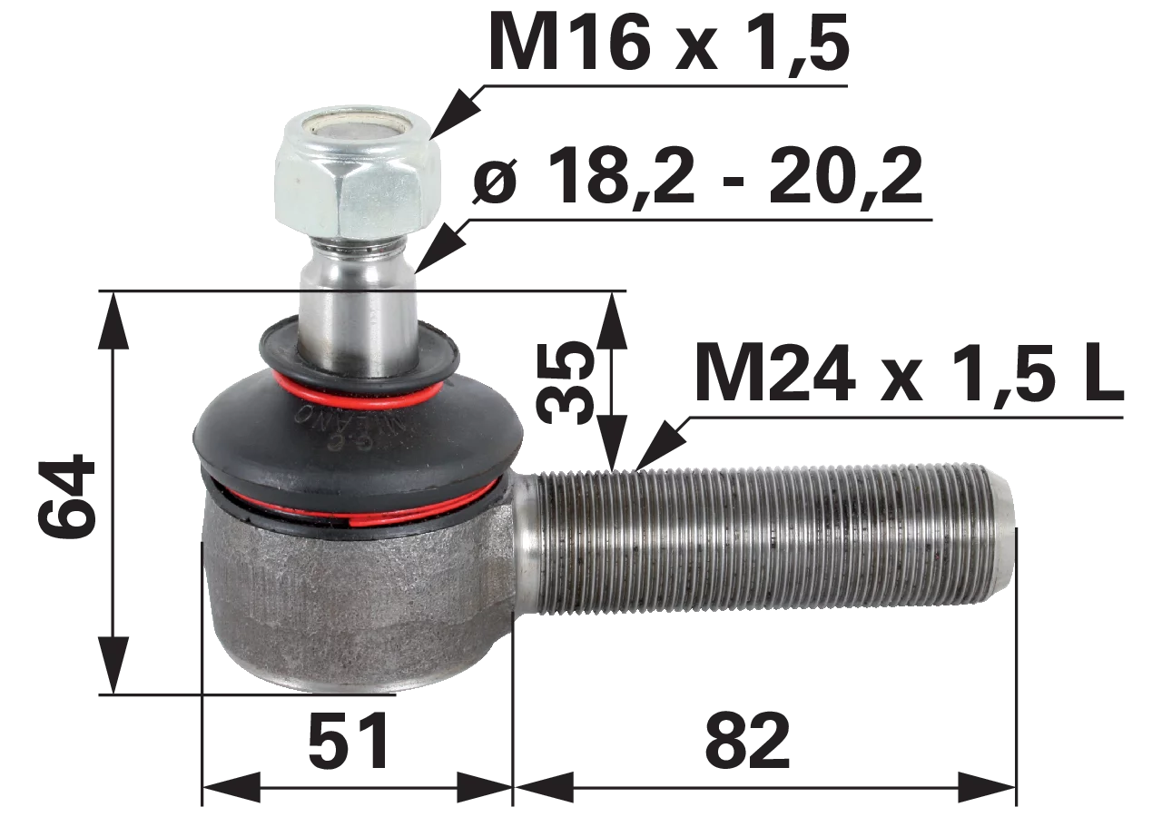 Kugelgelenk M24 x 1,5 L Außengewinde 2 (G2) M16 x 1,5 GartenShop24 - Hochwertige Gartengeräte