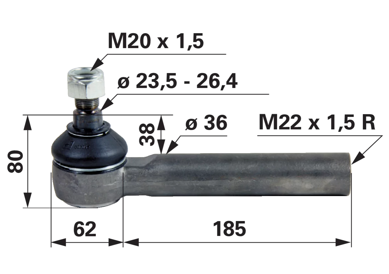 Kugelgelenk M22 x 1,5 IG anstelle von Deutz-Fahr 04358286 GartenShop24 - Hochwertige Gartengeräte