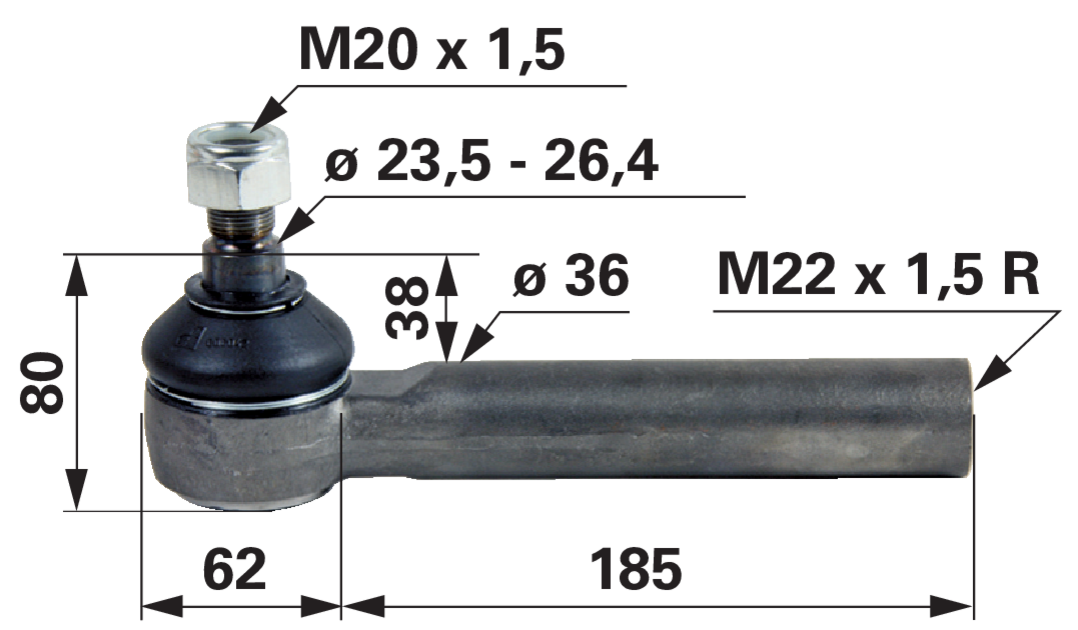 Kugelgelenk M22 x 1,5 IG anstelle von Deutz-Fahr 04358286 GartenShop24 - Hochwertige Gartengeräte