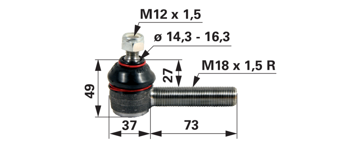 Kugelgelenk M18 x 1,5 Außengewinde 2 (G2) M12 x 1,5 GartenShop24 - Hochwertige Gartengeräte