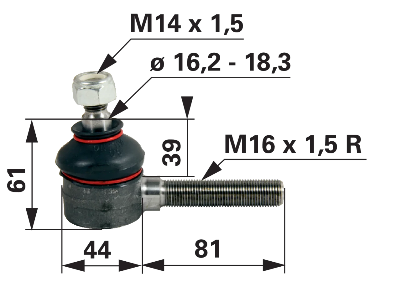 Kugelgelenk M16 x 1,5 R / M14 x 1,5 GartenShop24 - Hochwertige Gartengeräte