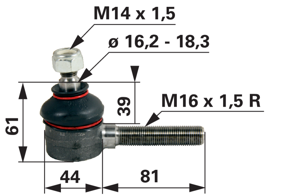 Kugelgelenk M16 x 1,5 R / M14 x 1,5 GartenShop24 - Hochwertige Gartengeräte