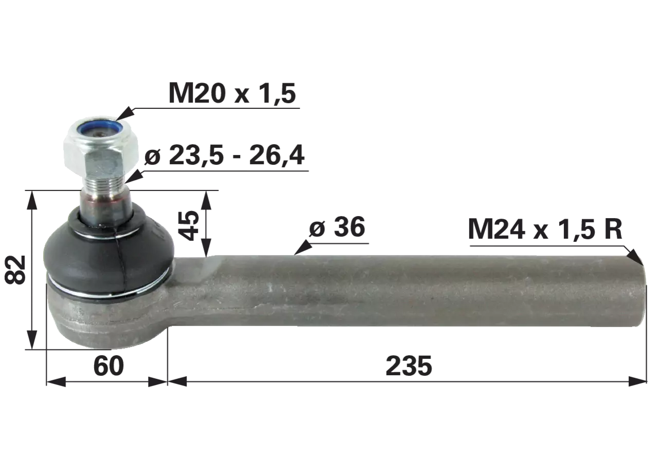 Kugelgelenk M24 x 1,5 IG Länge 295 mm GartenShop24 - Hochwertige Gartengeräte