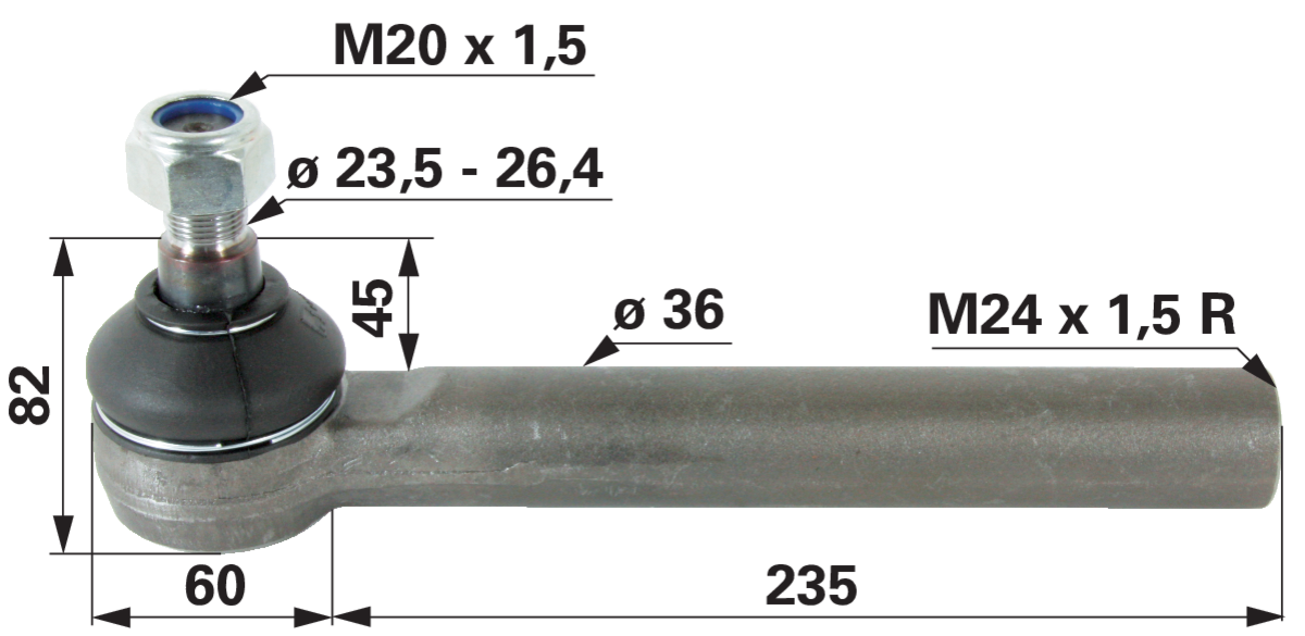 Kugelgelenk M24 x 1,5 IG Länge 295 mm GartenShop24 - Hochwertige Gartengeräte