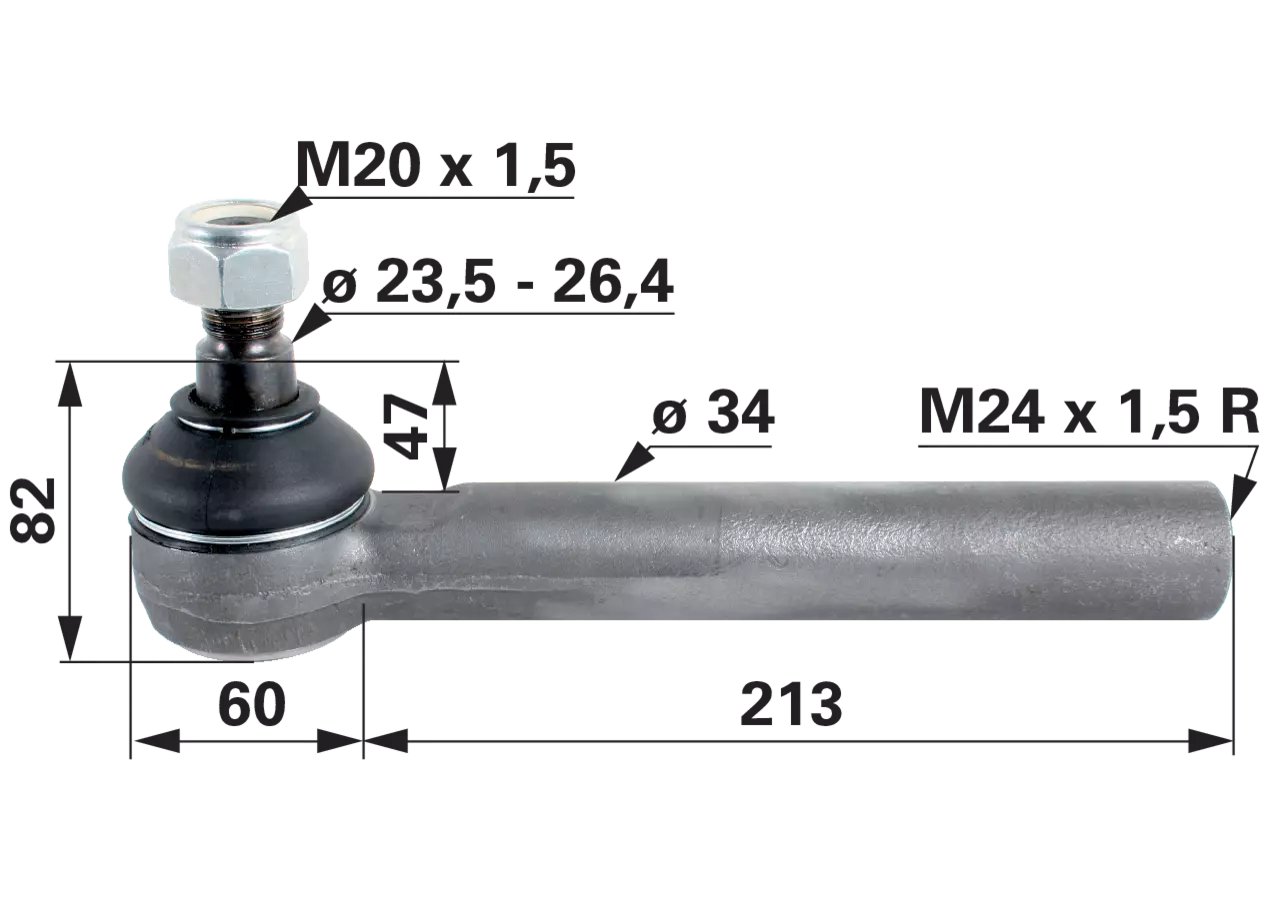 Kugelgelenk M24 x 1,5 IG Länge 273 mm GartenShop24 - Hochwertige Gartengeräte