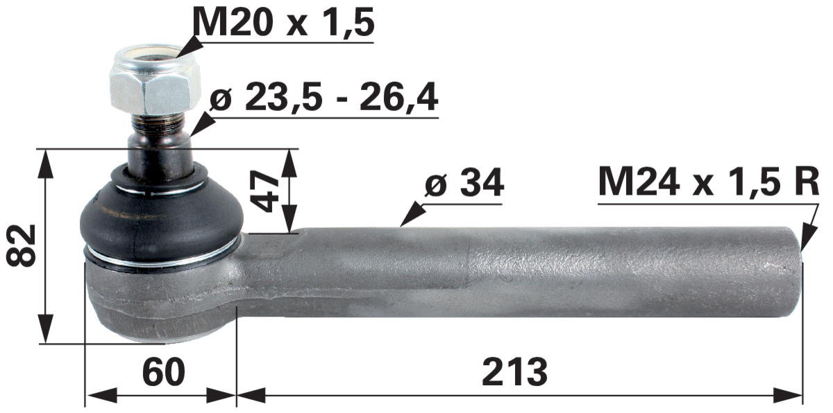 Kugelgelenk M24 x 1,5 IG Länge 273 mm GartenShop24 - Hochwertige Gartengeräte