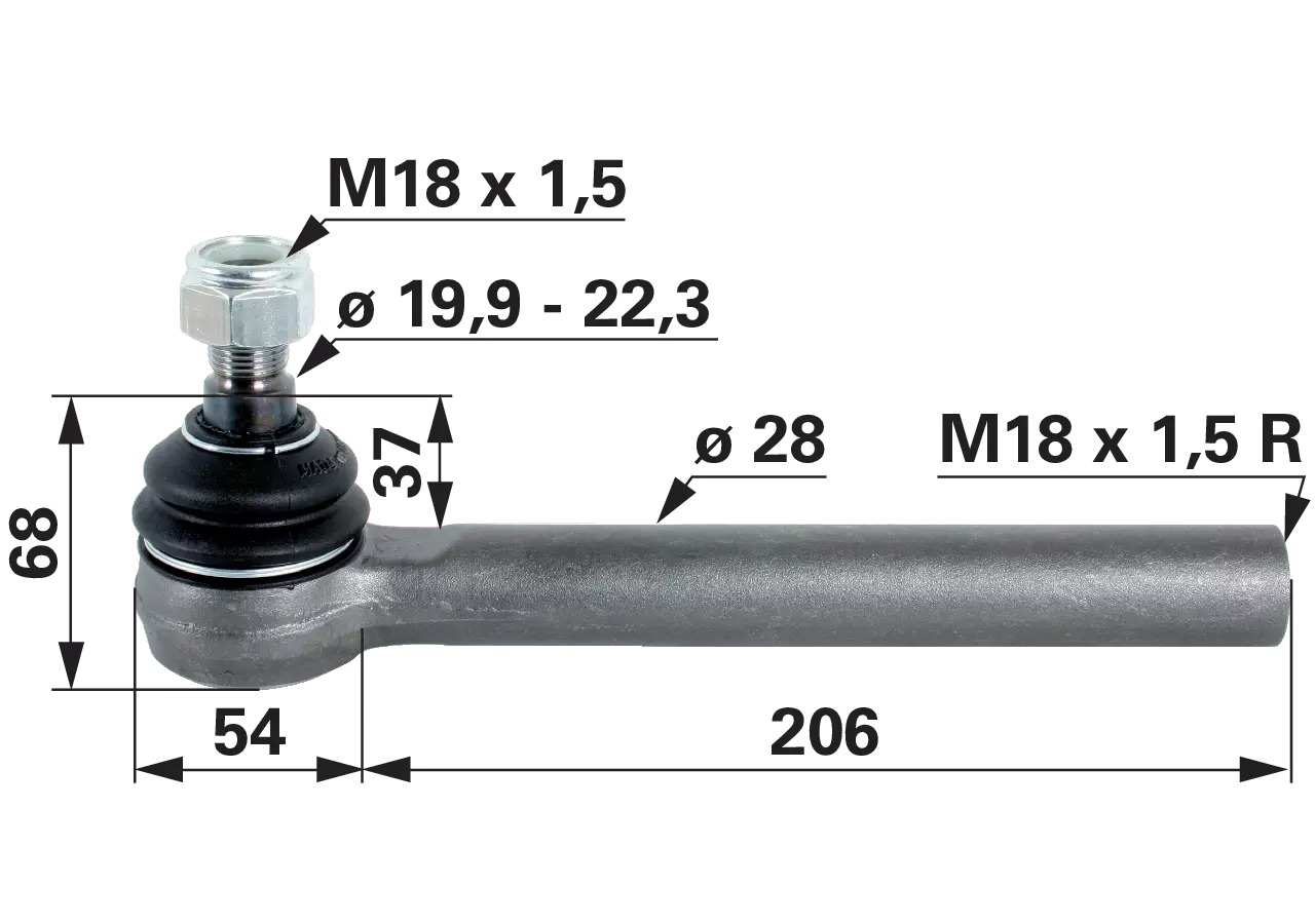 Kugelgelenk M18 x 1,5 IG Länge 260 mm GartenShop24 - Hochwertige Gartengeräte