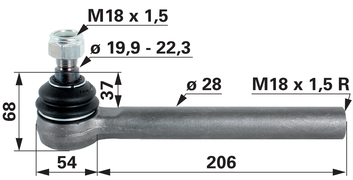 Kugelgelenk M18 x 1,5 IG Länge 260 mm GartenShop24 - Hochwertige Gartengeräte