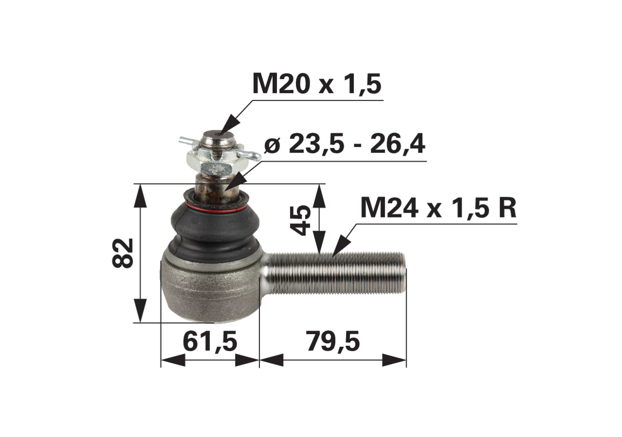 Kugelgelenk M24 x 1,5 Außengewinde 2 (G2) M20 x 1,5 GartenShop24 - Hochwertige Gartengeräte