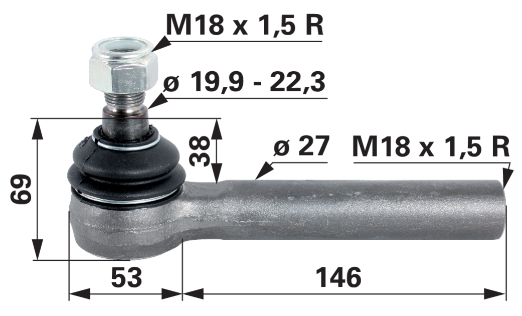 Kugelgelenk M18 x 1,5 IG Außengewinde M18 x 1,5 R GartenShop24 - Hochwertige Gartengeräte