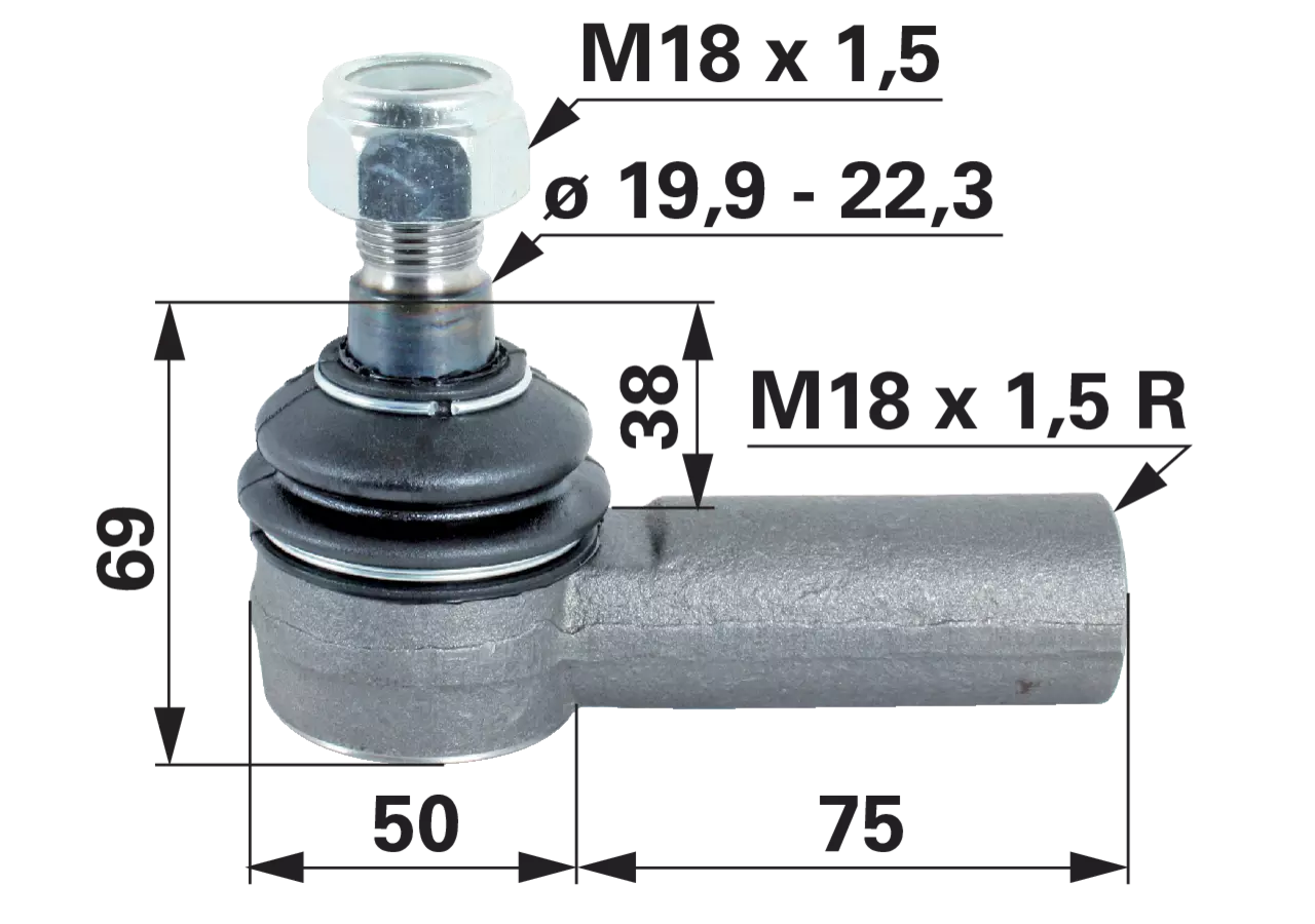 Kugelgelenk M18 x 1,5 IG Länge 125 mm GartenShop24 - Hochwertige Gartengeräte