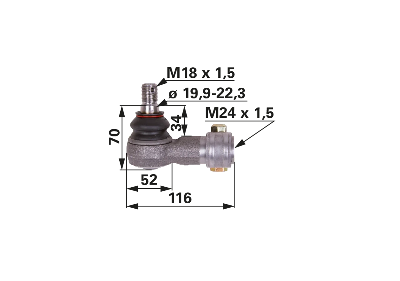 Kugelgelenk M24 x 1,5 IG für Spurstange anstelle von Steyr 135700431003 GartenShop24 - Hochwertige Gartengeräte