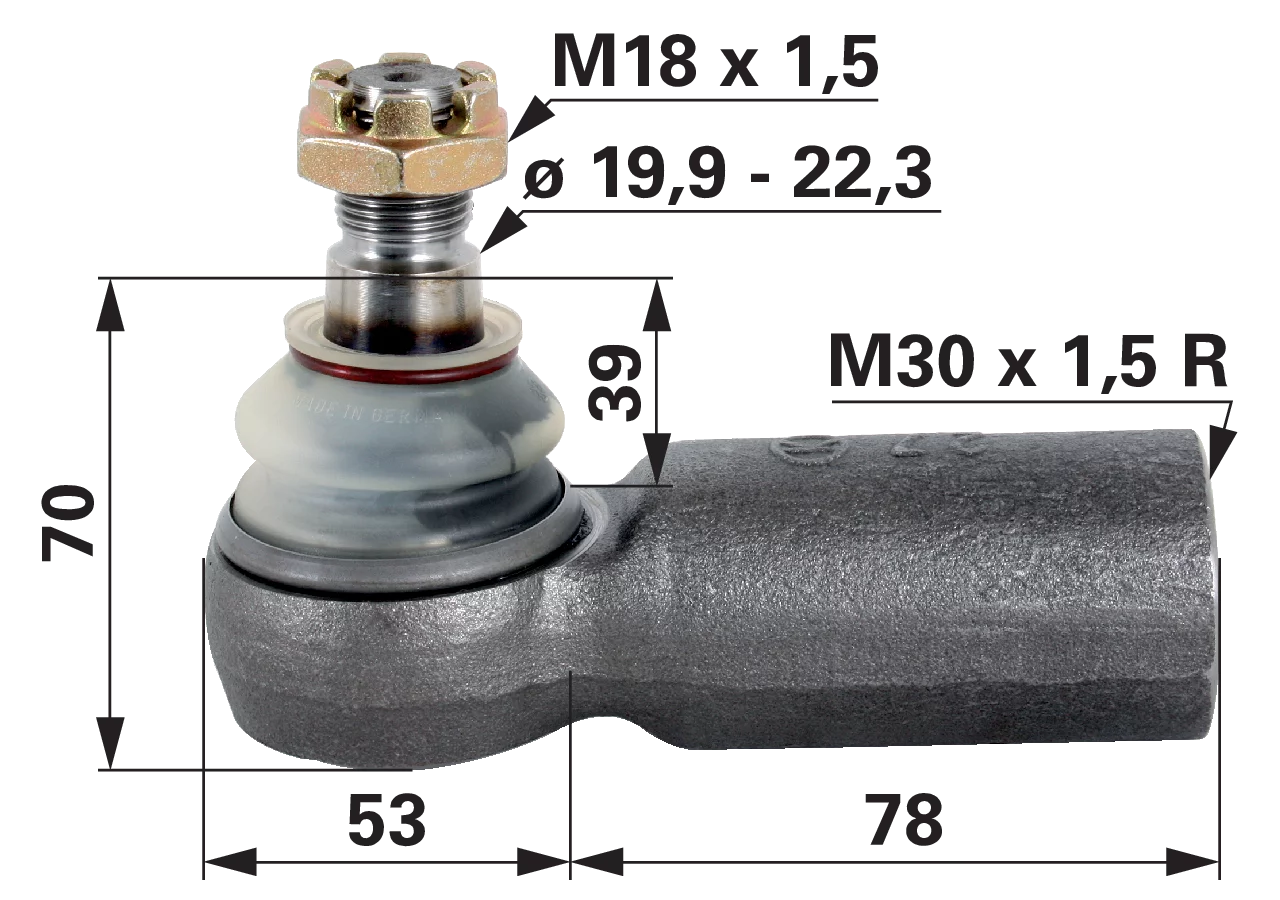 Kugelgelenk M30 x 1,5 IG für Spurstange anstelle von Steyr 135700431006 GartenShop24 - Hochwertige Gartengeräte