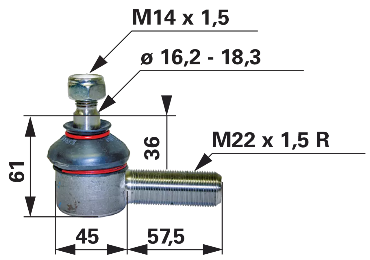 Kugelgelenk M22 x 1,5 anstelle von Fiat 44078668 GartenShop24 - Hochwertige Gartengeräte
