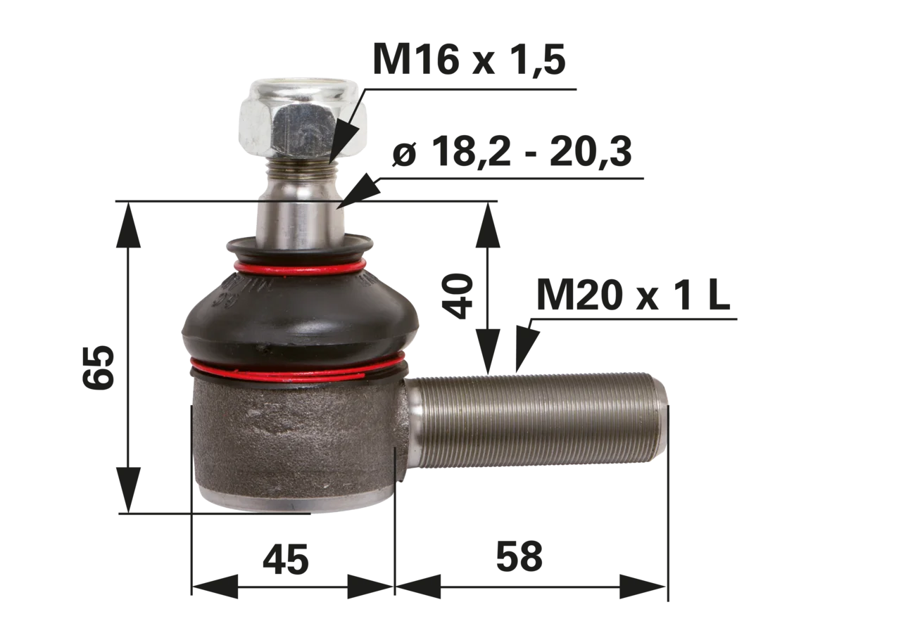 Kugelgelenk M20 x 1 L anstelle von CNH 87350224 GartenShop24 - Hochwertige Gartengeräte