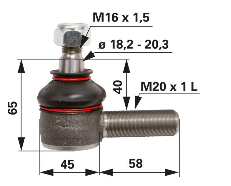 Kugelgelenk M20 x 1 L anstelle von CNH 87350224 GartenShop24 - Hochwertige Gartengeräte