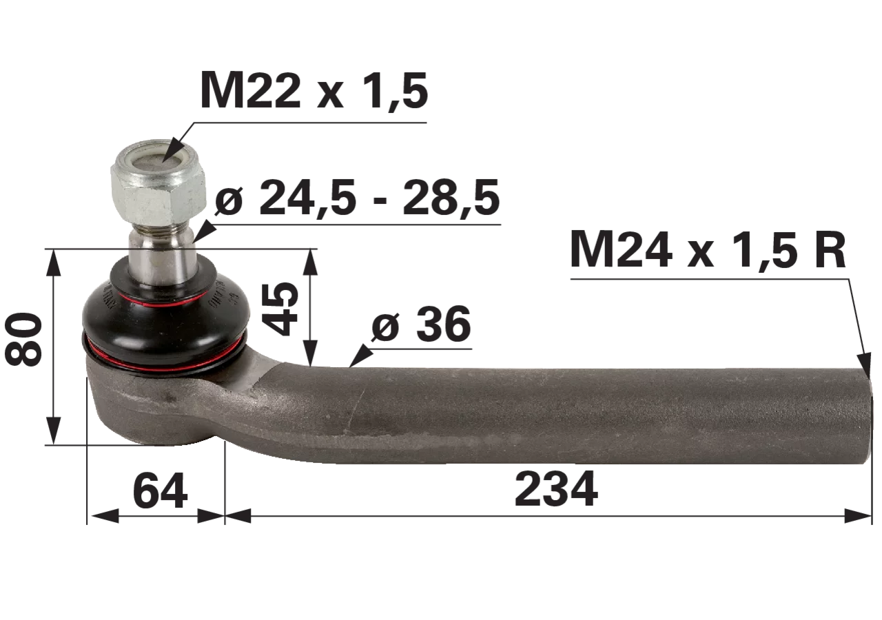 Kugelgelenk anstelle von John Deere AL110887 – M24 x 1,5 IG GartenShop24 - Hochwertige Gartengeräte