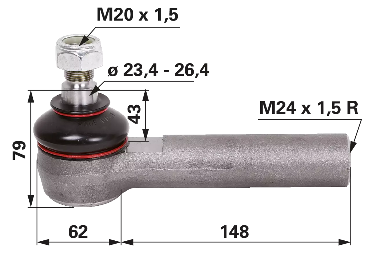 Kugelgelenk M24 x 1,5 IG anstelle von John Deere AL161338 GartenShop24 - Hochwertige Gartengeräte
