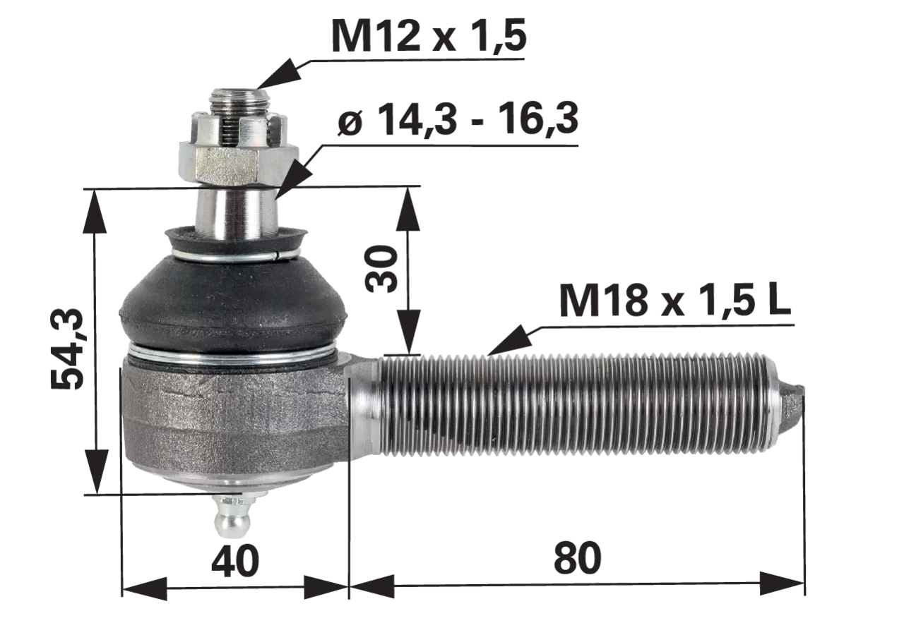 Kugelgelenk M18 x 1,5 L Außengewinde 2 (G2) M12 x 1,5 GartenShop24 - Hochwertige Gartengeräte
