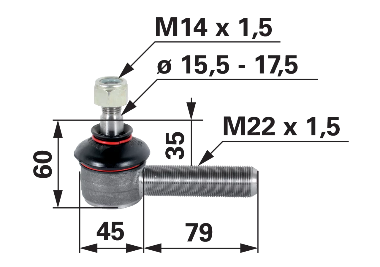 Kugelgelenk M22 x 1,5 anstelle von Case IH 3116407R1 GartenShop24 - Hochwertige Gartengeräte