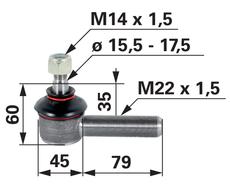 Kugelgelenk M22 x 1,5 anstelle von Case IH 3116407R1 GartenShop24 - Hochwertige Gartengeräte