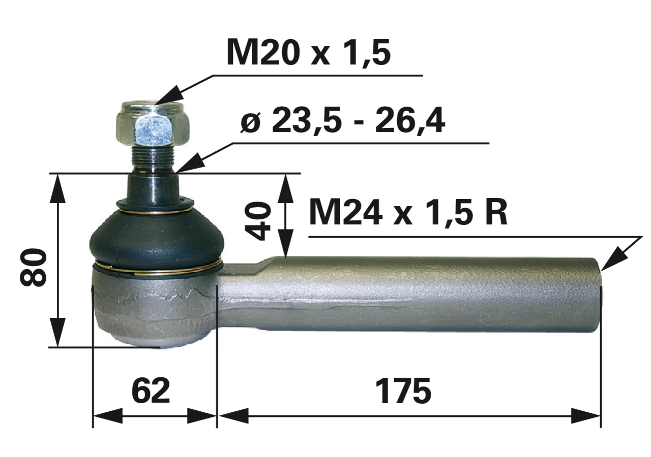 Kugelgelenk M24 x 1,5 IG Länge 237 mm GartenShop24 - Hochwertige Gartengeräte