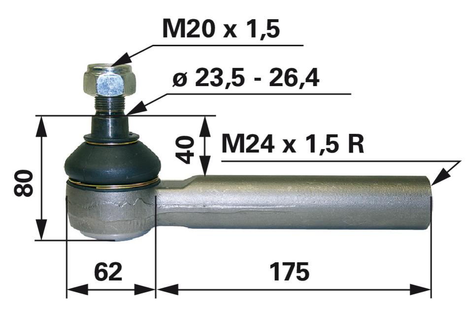Kugelgelenk M24 x 1,5 IG Länge 237 mm GartenShop24 - Hochwertige Gartengeräte