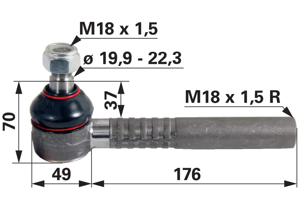 Kugelgelenk M18 x 1,5 IG anstelle von Massey Ferguson 3426336M1 GartenShop24 - Hochwertige Gartengeräte