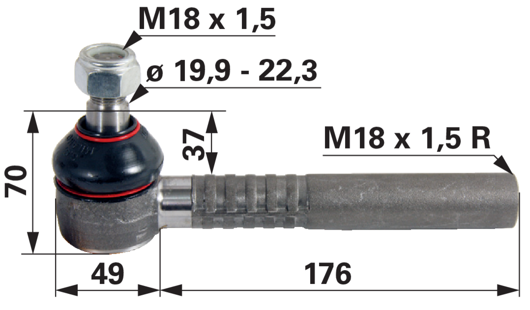 Kugelgelenk M18 x 1,5 IG anstelle von Massey Ferguson 3426336M1 GartenShop24 - Hochwertige Gartengeräte