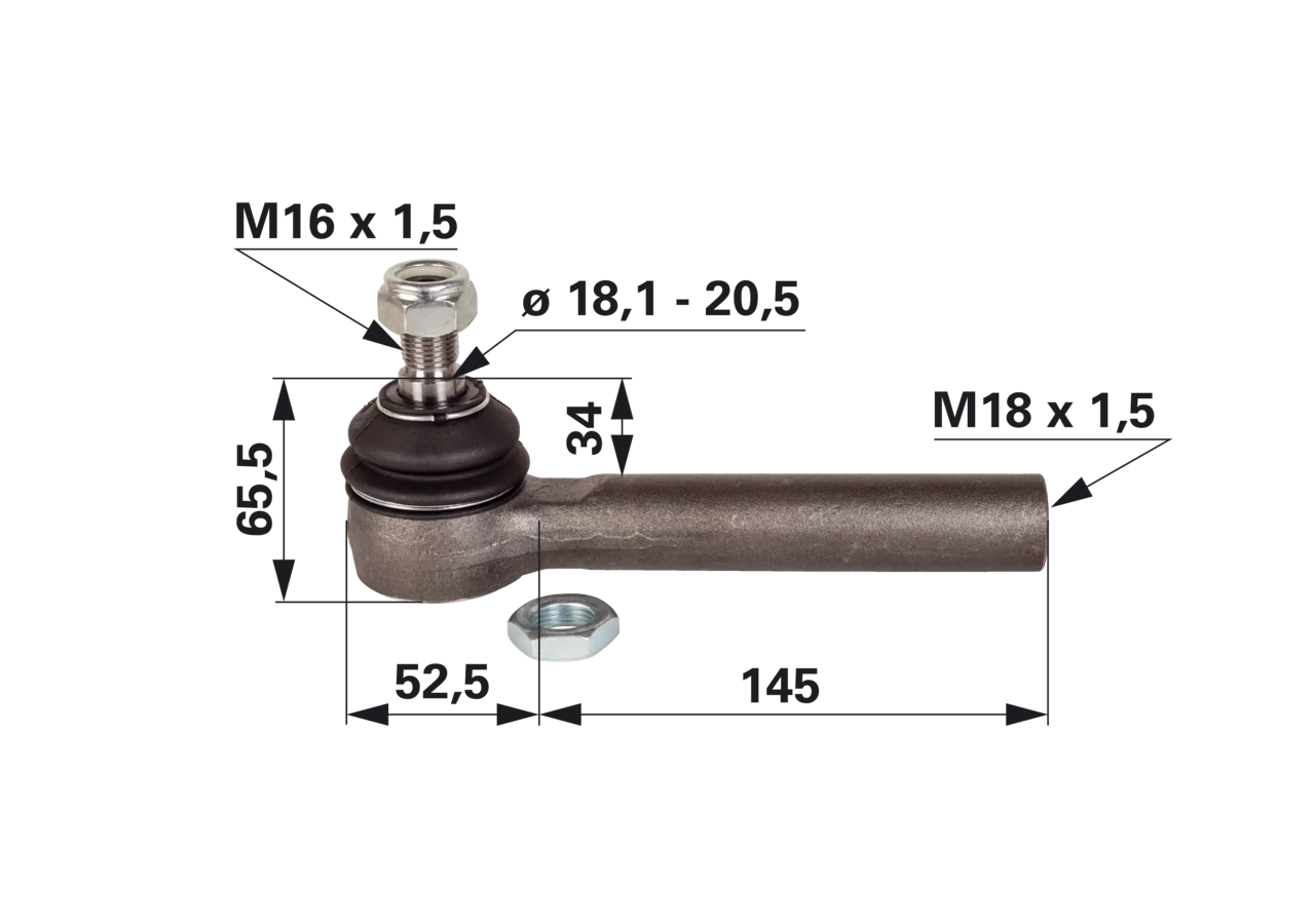 Kugelgelenk M18 x 1,5 IG – Außengewinde M16 x 1,5 Konus 18,1 - 20,5 mm GartenShop24 - Hochwertige Gartengeräte