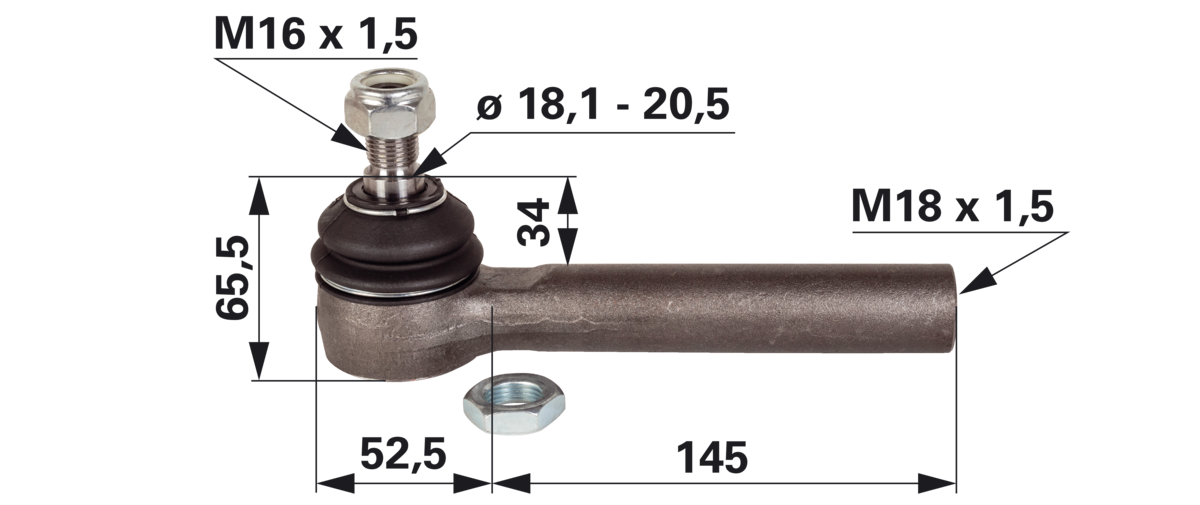 Kugelgelenk M18 x 1,5 IG – Außengewinde M16 x 1,5 Konus 18,1 - 20,5 mm GartenShop24 - Hochwertige Gartengeräte