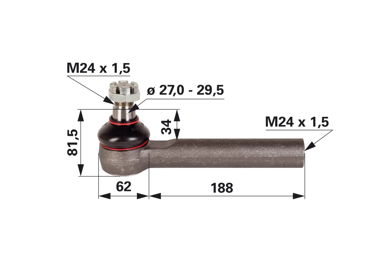 Kugelgelenk M24 x 1,5 IG Konus 27,0 - 29,5 mm GartenShop24 - Hochwertige Gartengeräte
