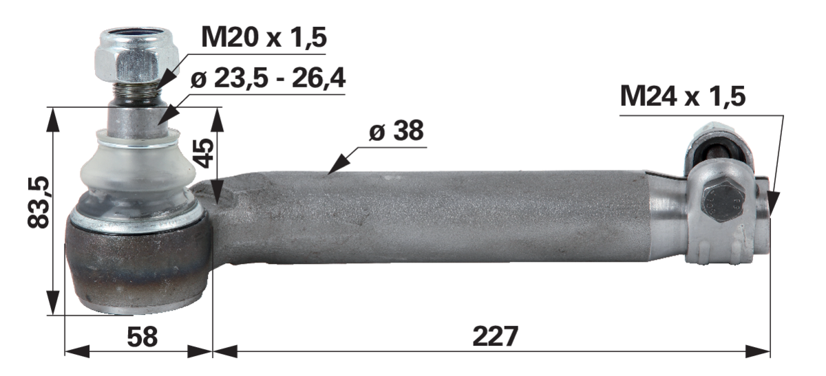 Kugelgelenk M24 x 1,5 L IG anstelle von Ford 81863221 GartenShop24 - Hochwertige Gartengeräte