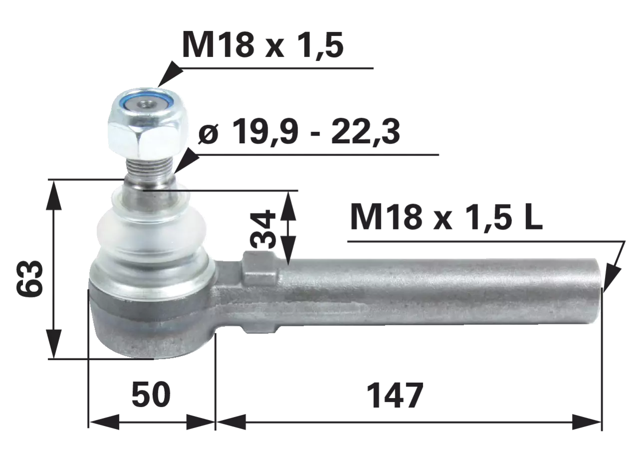 Kugelgelenk M18 x 1,5 L IG GartenShop24 - Hochwertige Gartengeräte